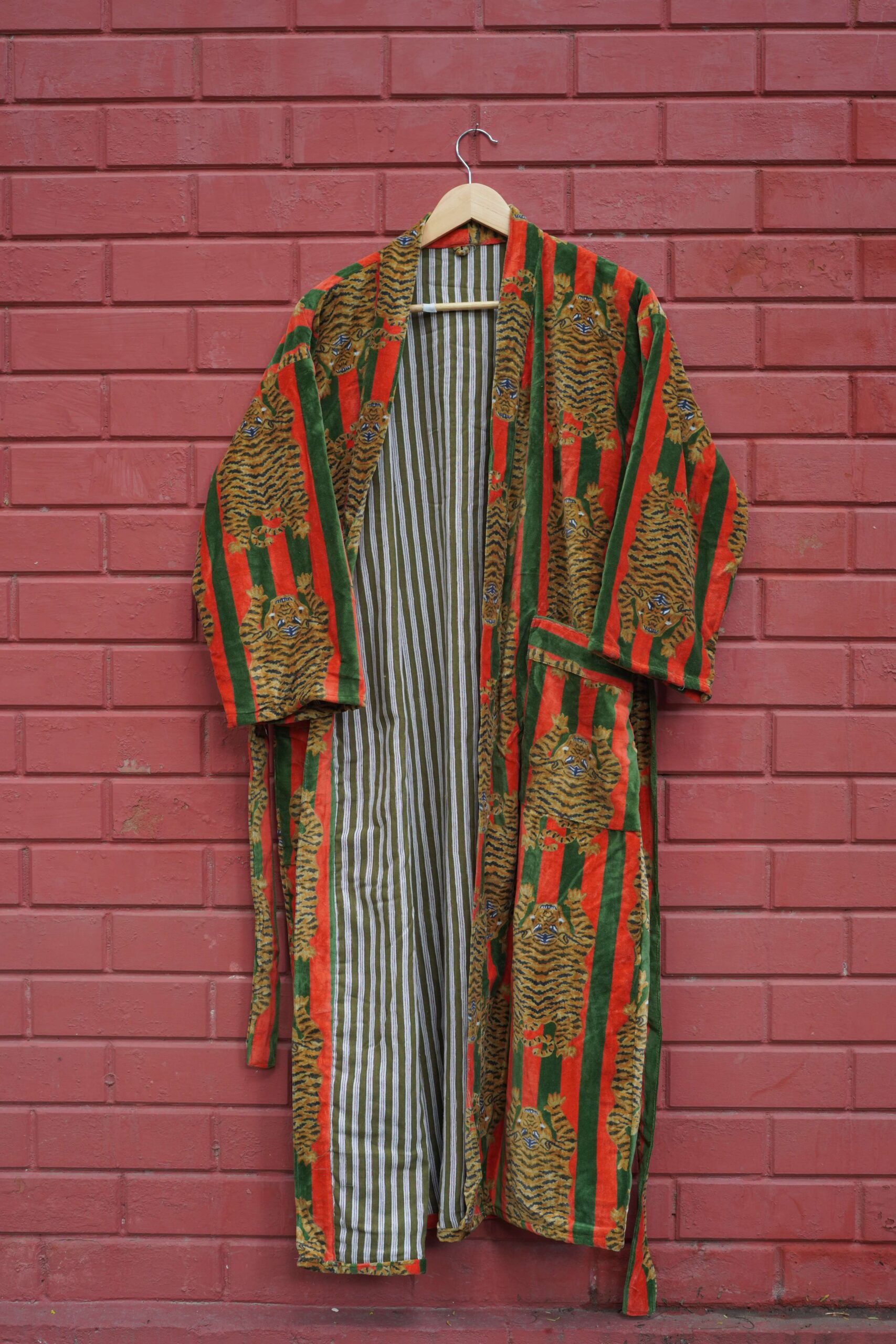 Womens Red Green Velvet Embroidered Jacket with Floral Design - Image 3