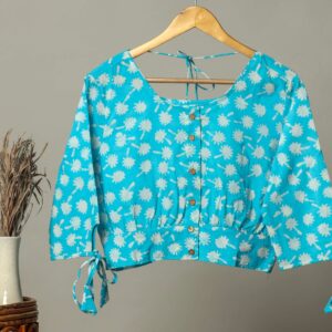 Handmade Block Print Cotton for Women ? Ethnic Floral Printed Top with Long Sleeves
